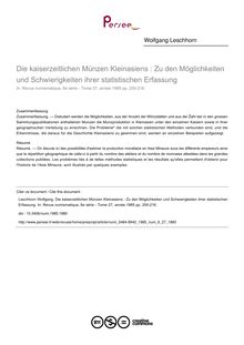 Die kaiserzeitlichen Münzen Kleinasiens : Zu den Möglichkeiten und Schwierigkeiten ihrer statistischen Erfassung - article ; n°27 ; vol.6, pg 200-216