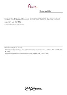 Miguel Rodriguez, Discours et représentations du mouvement ouvrier. Le 1er Mai  ; n°1 ; vol.10, pg 235-237