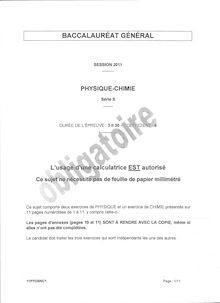 Sujet du bac S 2011: Physique Chimie Obligatoire