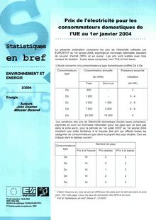 Prix de l'électricité pour les consommateurs domestiques de l'UE au 1er janvier 2004