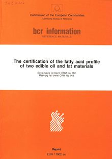 The certification of the fatty acid profile of two edible oil and fat materialsSoya-maize oil blend CRM 162Beef-pig fat blend CRM 163
