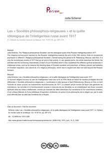 Les « Sociétés philosophico-religieuses » et la quête idéologique de l intelligentsia russe avant 1917 - article ; n°3 ; vol.15, pg 297-314