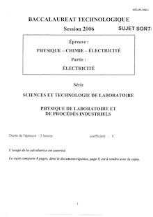 Baccalaureat 2006 electricite s.t.l (sciences et techniques de laboratoire)