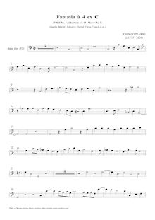 Partition viole de basse , partie, Fantasia pour 4 violes de gambe par John Coperario