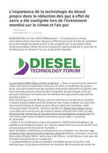 L importance de la technologie du diesel propre dans la réduction des gaz à effet de serre a été soulignée lors de l événement mondial sur le climat et l air pur
