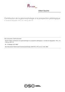 Contribution de la géomorphologie à la prospection pédologique - article ; n°448 ; vol.81, pg 697-710