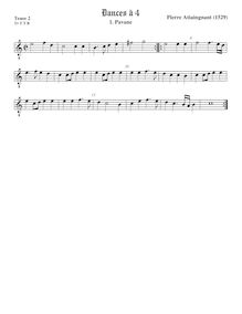Partition ténor viole de gambe 2, octave aigu clef, Pavan et Galliards à 4 par Pierre Attaingnant