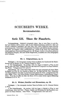 Partition Vol., Tänze für Pianoforte (Serie XII), Schubert s Werke - Revisionsbericht