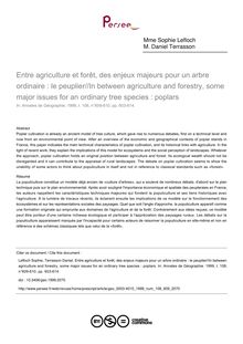 Entre agriculture et forêt, des enjeux majeurs pour un arbre ordinaire : le peuplier//In between agriculture and forestry, some major issues for an ordinary tree species : poplars - article ; n°609 ; vol.108, pg 603-614