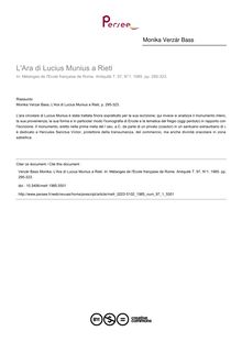 L Ara di Lucius Munius a Rieti - article ; n°1 ; vol.97, pg 295-323
