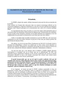 ELEMENTS DE REFLEXION DU GROUPE DE TRAVAIL POLICE/GENDARMERIE