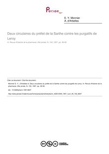 Deux circulaires du préfet de la Sarthe contre les purgatifs de Leroy - article ; n°152 ; vol.45, pg 36-38
