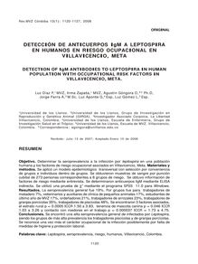 Detección de anticuerpos igm a leptospira en humanos en riesgo ocupacional en Villavicencio, Meta (Detection of IgM antibodies to leptospira in human population with occupational risk factors in Villavicencio, Meta.)