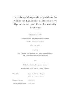Levenberg-Marquardt algorithms for nonlinear equations, multi-objective optimization, and complementarity problems [Elektronische Ressource] / von Shukla, Pradyumn Kumar