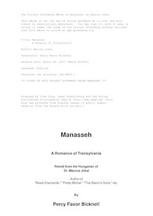 Manasseh - A Romance of Transylvania