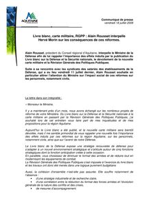Livre blanc, carte militaire, RGPP : Alain Rousset interpelle