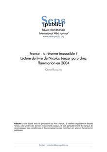 France : la réforme impossible ? Lecture du livre de Nicolas Tenzer paru chez Flammarion en 2004