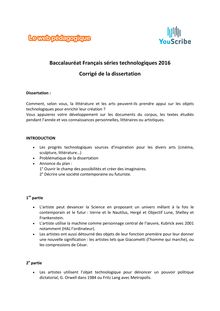 Baccalauréat Français 2016 séries technologiques corrigé dissertation