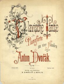 Partition couverture couleur, Slavonic Dances, Slovanské tance, Dvořák, Antonín