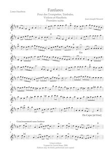 Partition hautbois 2, Fanfares pour des Trompettes, Timbales, Violons et Hautbois. Première Suitte