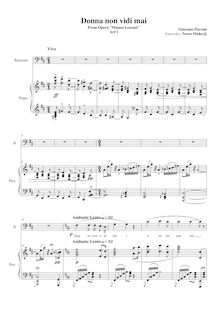 Partition Transposed pour basse-baryton et Piano (F), Manon Lescaut