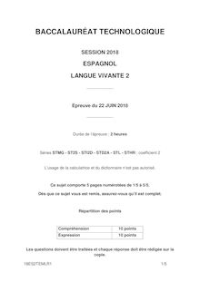 Bac 2018 : sujets de LV2 espagnol (séries technologiques)