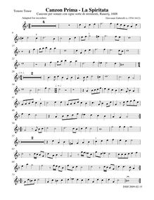 Partition ténor enregistrement , Canzon I  La Spiritata , from Canzoni per sonare con ogni sorte di stromenti