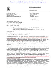 U.S Department of Justice : Réponse du département Américain à la plainte d Apple contre Michael Bromwich