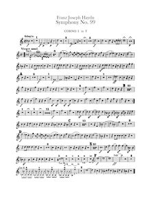 Partition cor 1, 2 (E♭, G; avec transposed parties en F), Symphony No.99 en E♭ major
