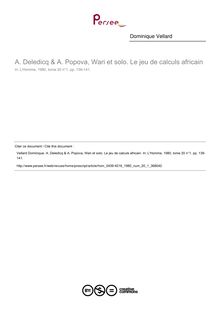 A. Deledicq & A. Popova, Wari et solo. Le jeu de calculs africain  ; n°1 ; vol.20, pg 139-141