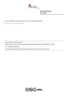 Les ateliers précoces et leurs productions - article ; n°1 ; vol.53, pg 219-241