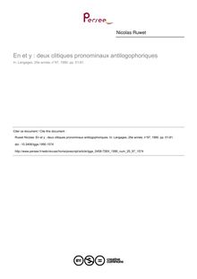 En et y : deux clitiques pronominaux antilogophoriques - article ; n°97 ; vol.25, pg 51-81