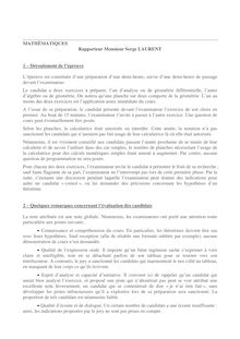 MATHÉMATIQUES Rapporteur Monsieur Serge LAURENT 1  Déroulement de ...