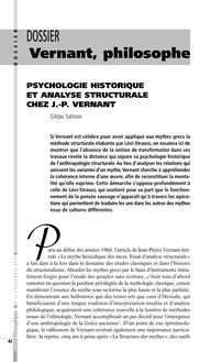 PSYCHOLOGIE HISTORIQUE ET ANALYSE STRUCTURALE CHEZ J P VERNANT