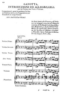 Partition complète, Gavotta, Introduzione ed Allegro, Giga, Vitali, Giovanni Battista