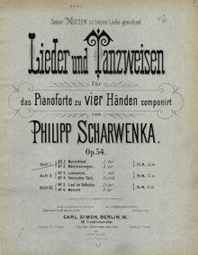 Partition couverture couleur, chansons und Tanzweisen pour Piano 4-mains, Op.54