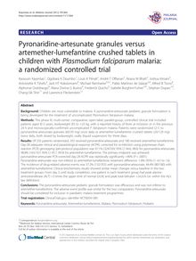 Pyronaridine-artesunate granules versus artemether-lumefantrine crushed tablets in children with Plasmodium falciparum malaria: a randomized controlled trial