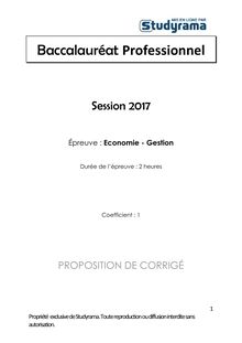 Corrigé Bac Pro 2017 - Économie - gestion