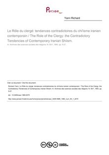 Le Rôle du clergé: tendances contradictoires du chi isme iranien contemporain / The Role of the Clergy: the Contradictory Tendencies of Contemporary Iranian Shiism. - article ; n°1 ; vol.55, pg 5-27