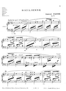 Partition , Sicilienne, Pelléas et Mélisande , Op.80, Fauré, Gabriel