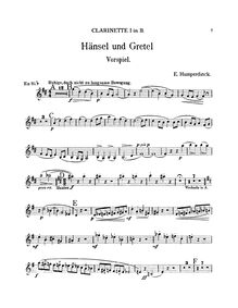 Partition clarinette 1, 2, Hänsel und Gretel, Märchenspiel in drei Bildern
