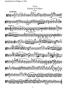 Partition viole de gambe 1, corde quintette No.5, D major, Mozart, Wolfgang Amadeus