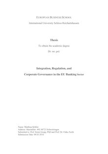 Integration, Regulation, and Corporate Governance in the EU Banking Sector [Elektronische Ressource] / Matthias Köhler. Reint Gropp. Falko Fecht