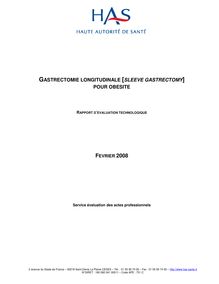 Gastrectomie longitudinale [sleeve gastrectomy] pour obésité - Rapport Gastrectomie longitudinale [sleeve gastrectomy] pour obésité