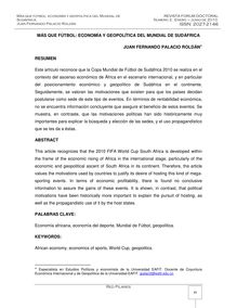 ISSN: 2027-2146 MÁS QUE FÚTBOL: ECONOMÍA Y GEOPOLÍTICA DEL MUNDIAL ...