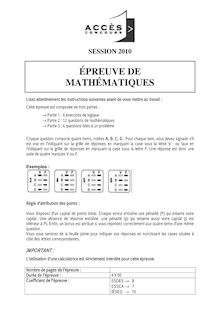 Mathématiques 2010 Concours Accès