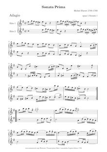 Partition No.1 en E minor, 6 sonates pour 2 flûtes, 6 sonates pour deux flûtes traversières sans basse
