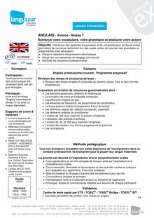 Validation Méthode pédagogique Contenu Formation ANGLAIS - Avancé ...