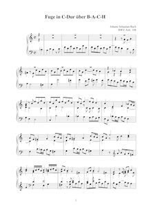 Partition complète, Fugue (on pour theme  B-A-C-H ) en C major, BWV Anh.108
