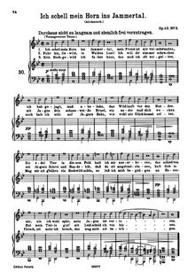 Partition , Ich schell mein cor ins Jammertal (B♭ major), 4 chansons